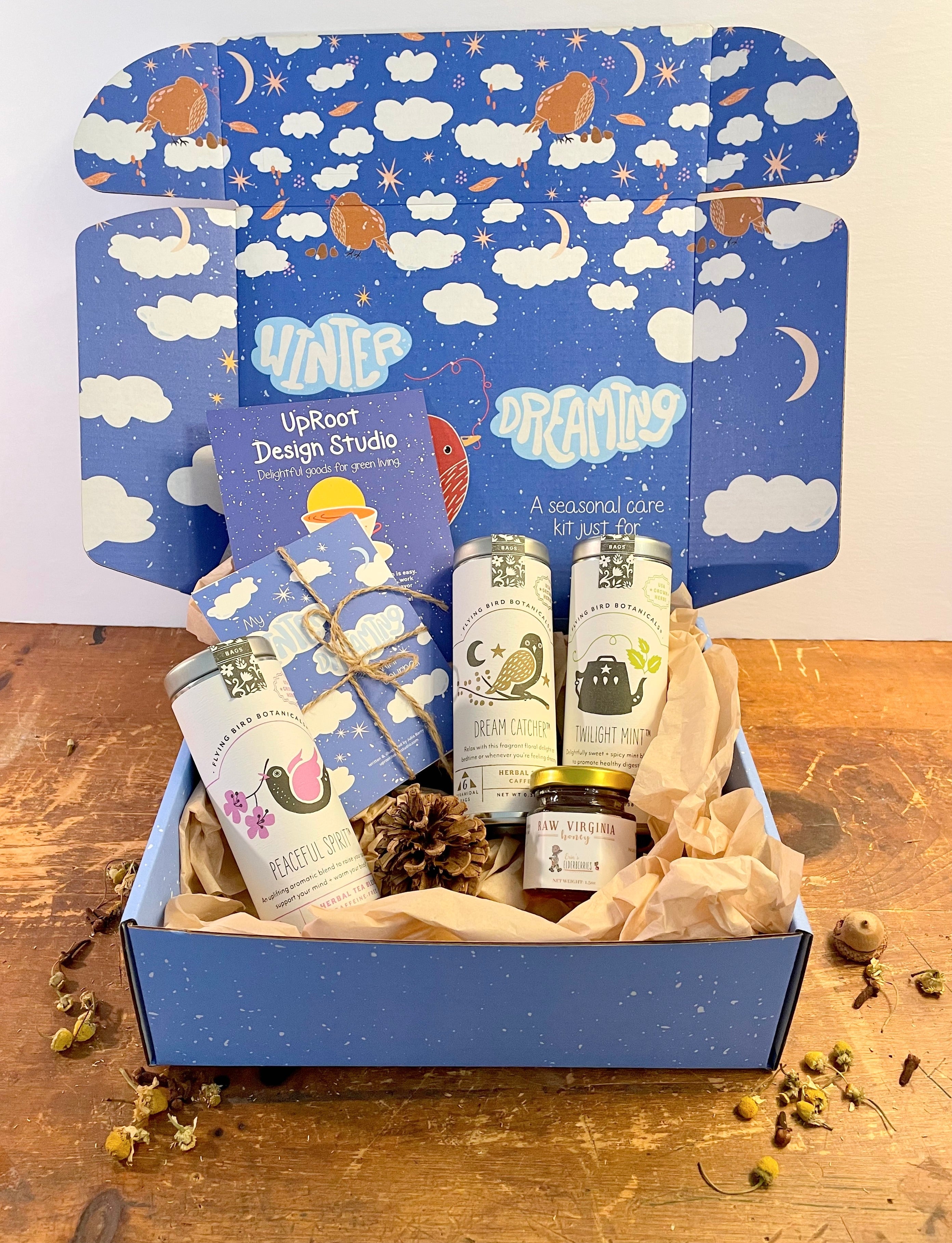 "Peaceful Dreams" Organic Tea Gift Set w. Pocket Mindfulness Journal & Honey (Sip & Relax)