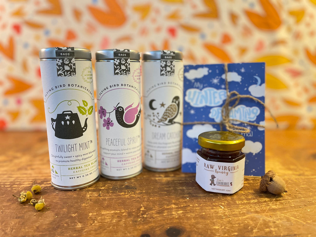 "Peaceful Dreams" Organic Tea Gift Set w. Pocket Mindfulness Journal &amp; Honey (Sip &amp; Relax)