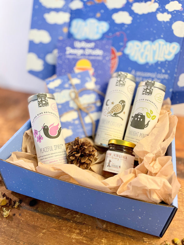 "Peaceful Dreams" Organic Tea Gift Set w. Pocket Mindfulness Journal &amp; Honey (Sip &amp; Relax)