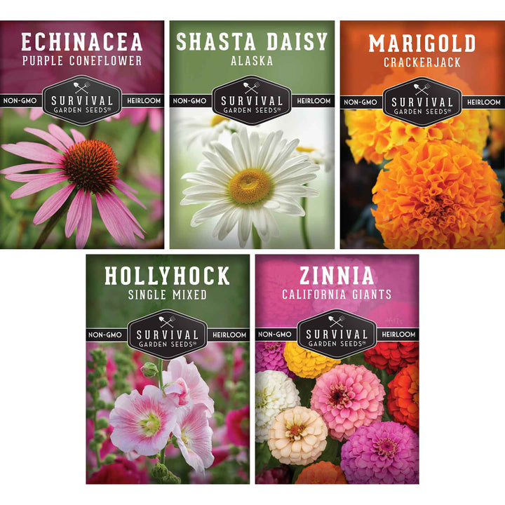 5-Variety Heirloom Flower Seed Collection – Non-GMO Annual &amp; Perennial Blooms for Pollinator Gardens and Cut Arrangements