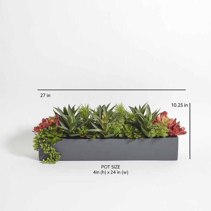 Rectangular Artificial Succulent Arrangement, Natural Planter