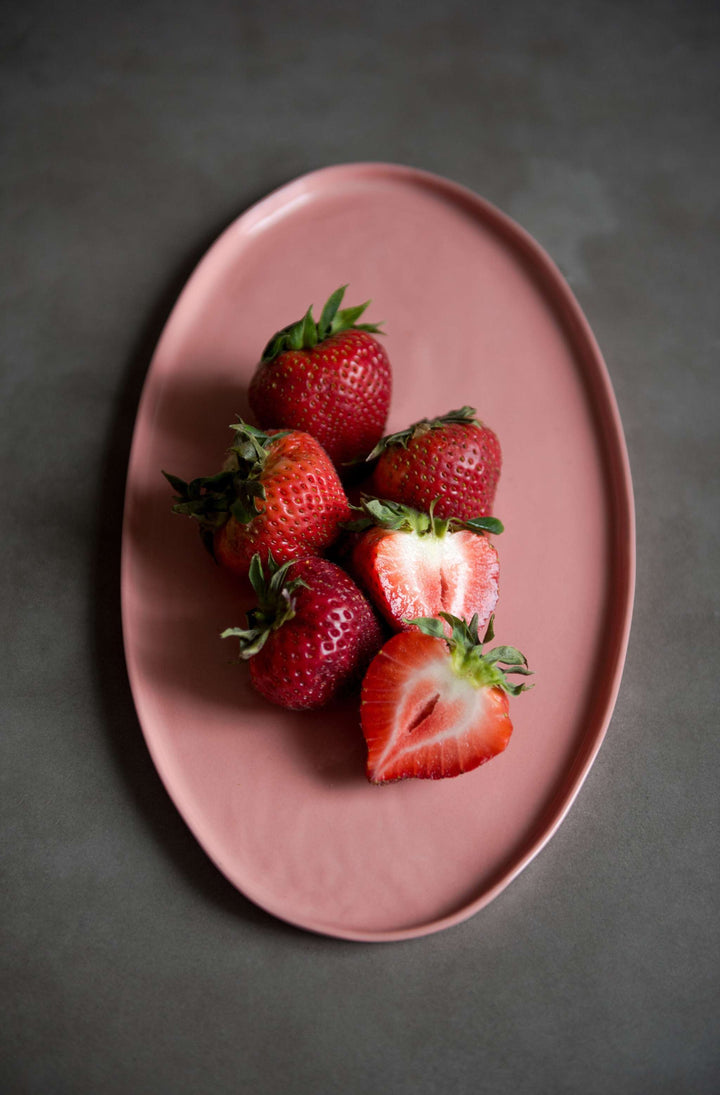 Handmade Porcelain Oval Platter. Powder Pink