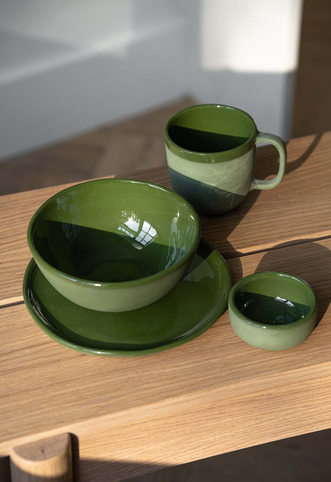 Handmade Porcelain Dinner Plates. Green