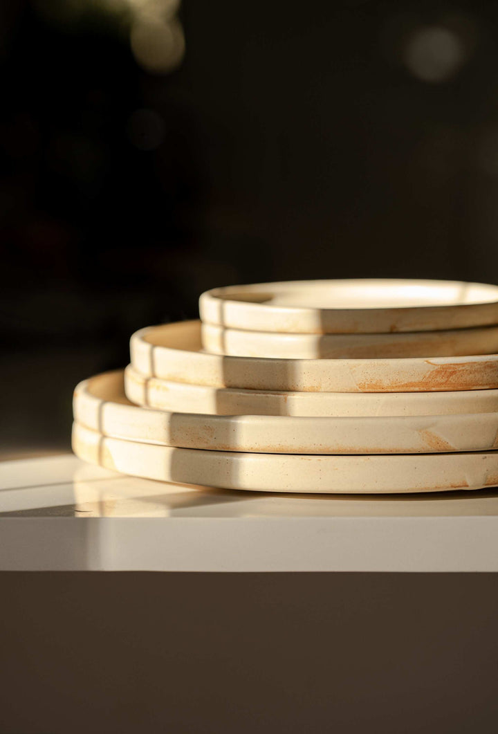 Beige Matte Stoneware Dinner Plates