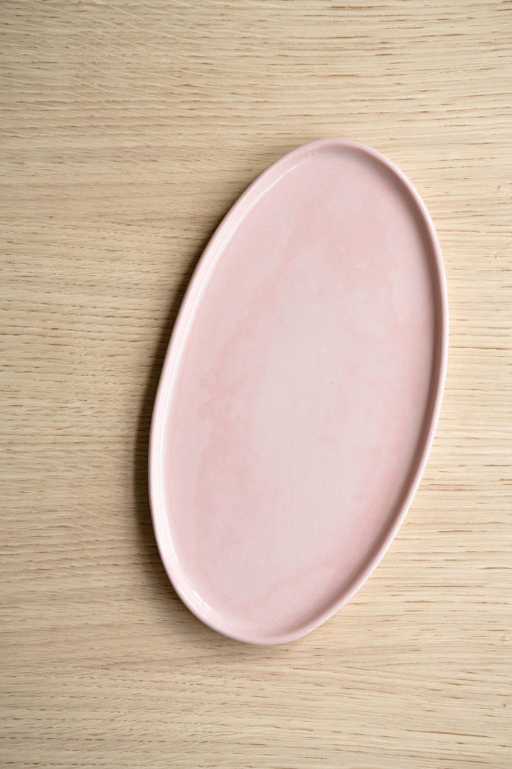 Handmade Porcelain Oval Platter. Powder Pink