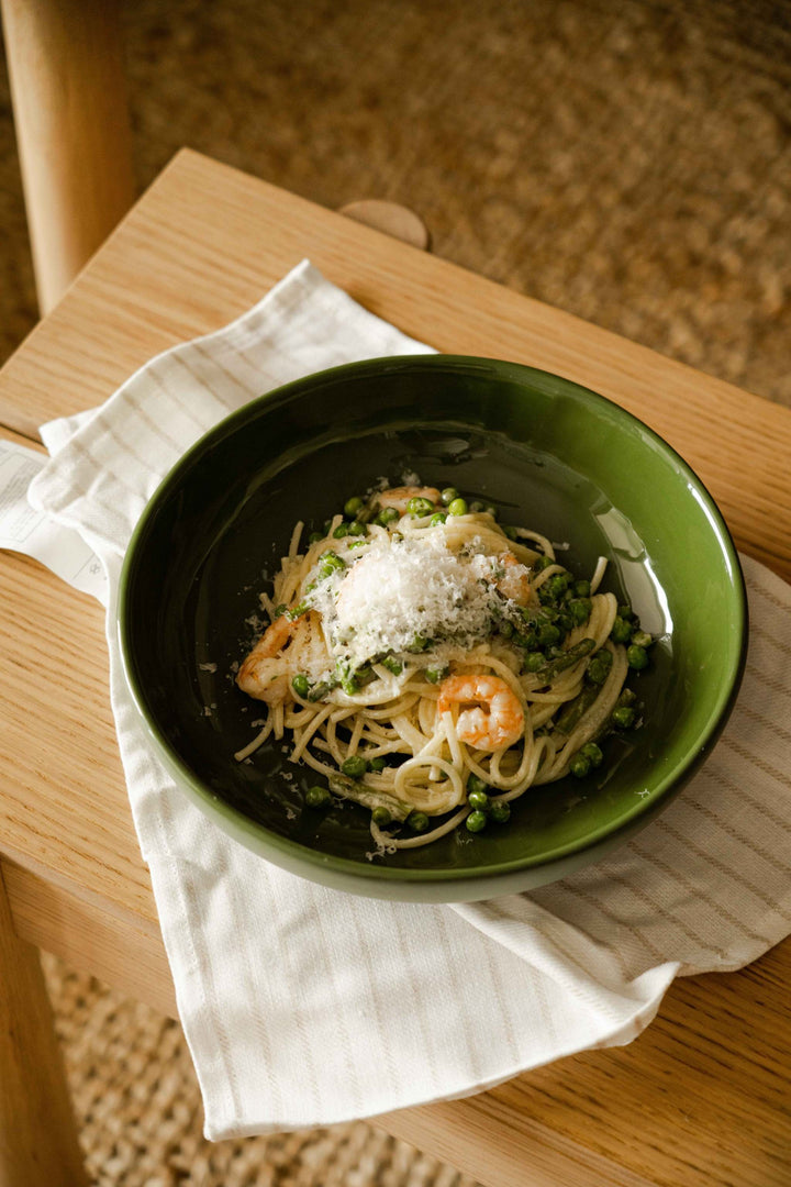 Handmade Porcelain Pasta Bowl. Green