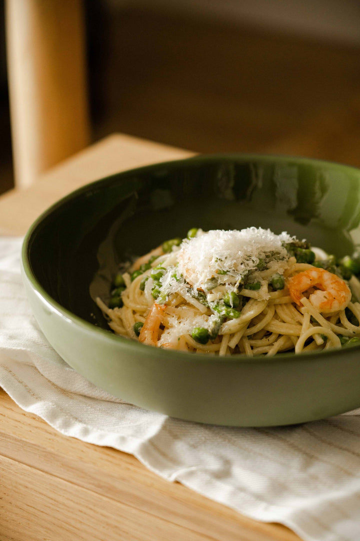 Handmade Porcelain Pasta Bowl. Green