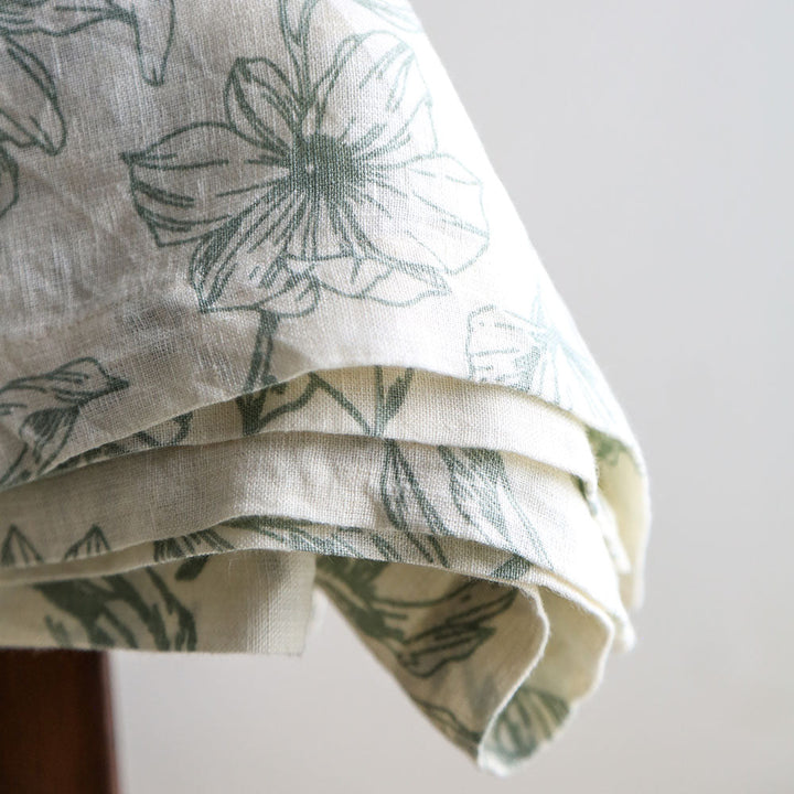 Grey and Green Lilies Linen Tablecloth