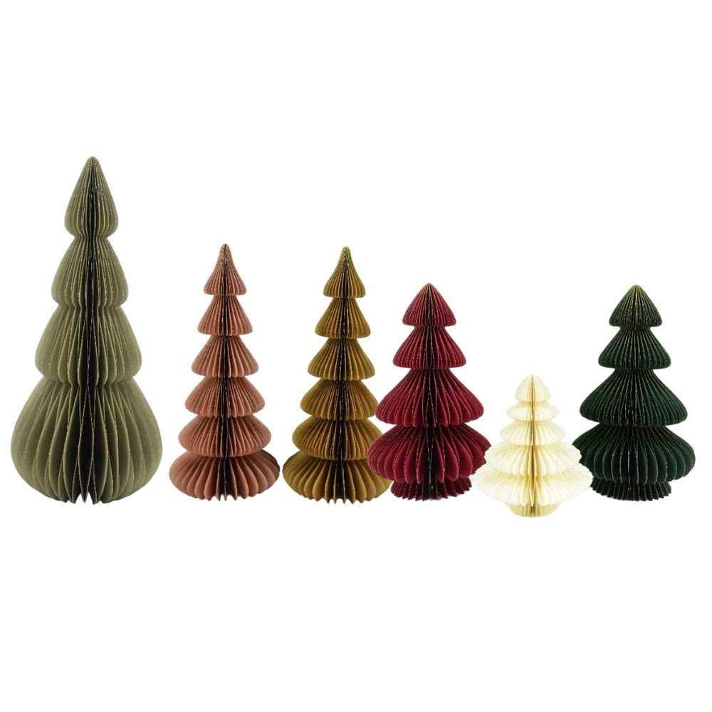 Assorted Honeycomb Paper Christmas Trees Set of 6 Tabletop Holiday Decor