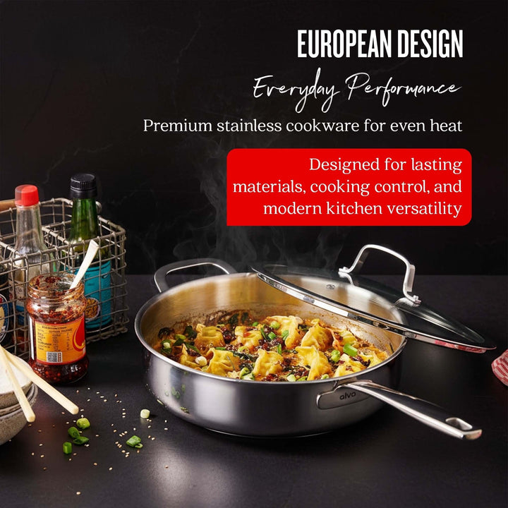 5-Ply Stainless Steel Sauté Pan with Lid, 4-Qt