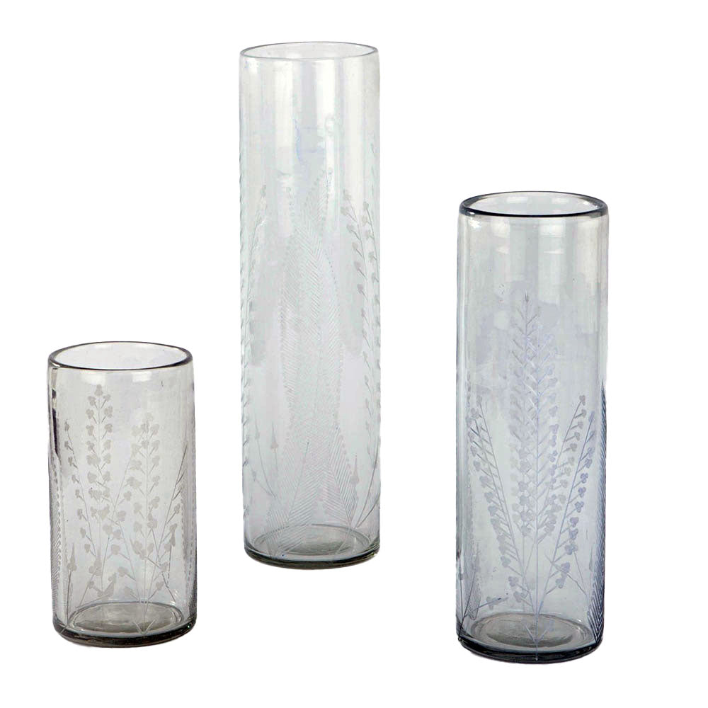 Etched Glass Tall Vases &amp; Candleholders