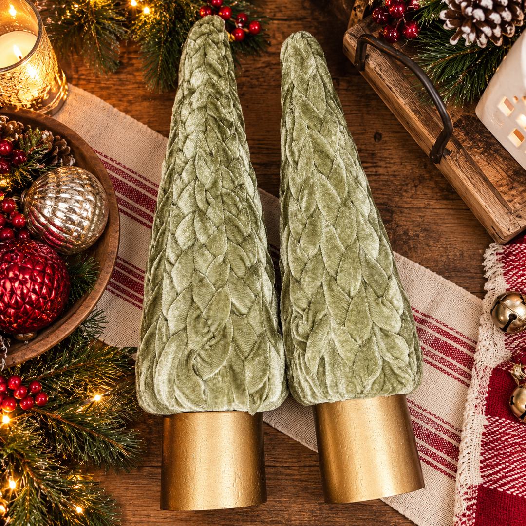 Velvet Christmas Tree Gold Pedestal Holiday Tabletop Home Decor Fun Holiday Gift