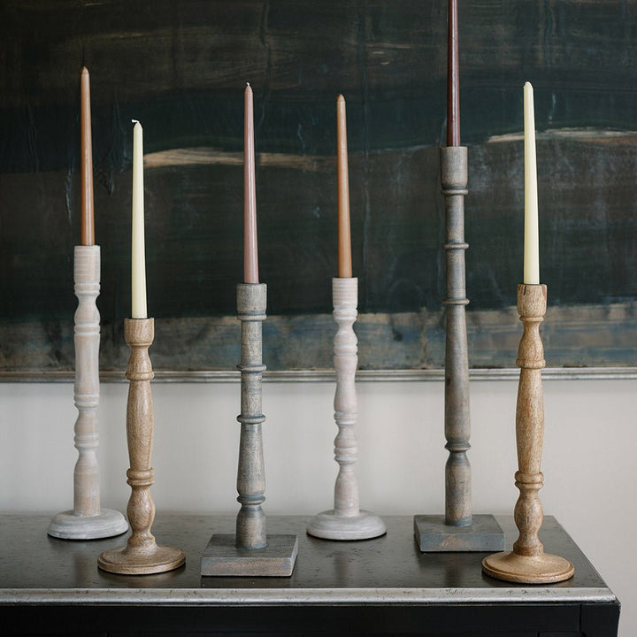 Tapered Candle Holder, White Wood Table Mantel Decor Home Accent