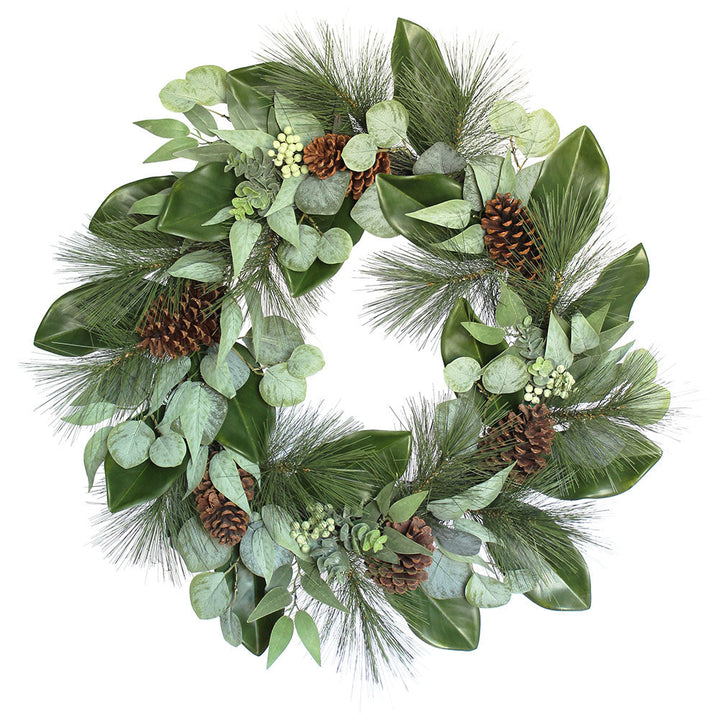 28" Magnolia, Eucalyptus, Pinecone, &amp; Needle Pine Wreath
