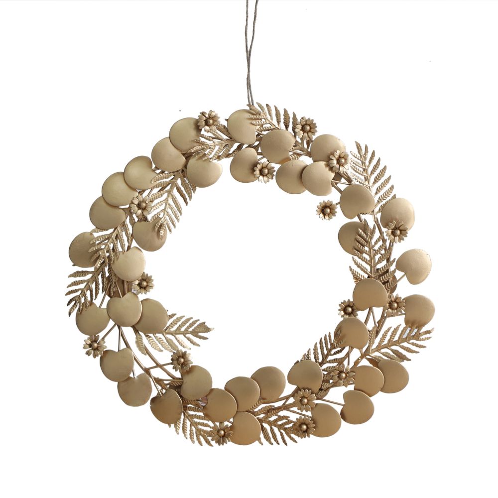 12" Mixed Metal Wreath with Leaves and Berries