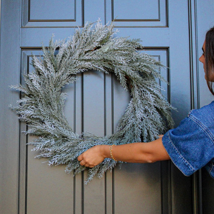 30" Flocked Cedar Wreath