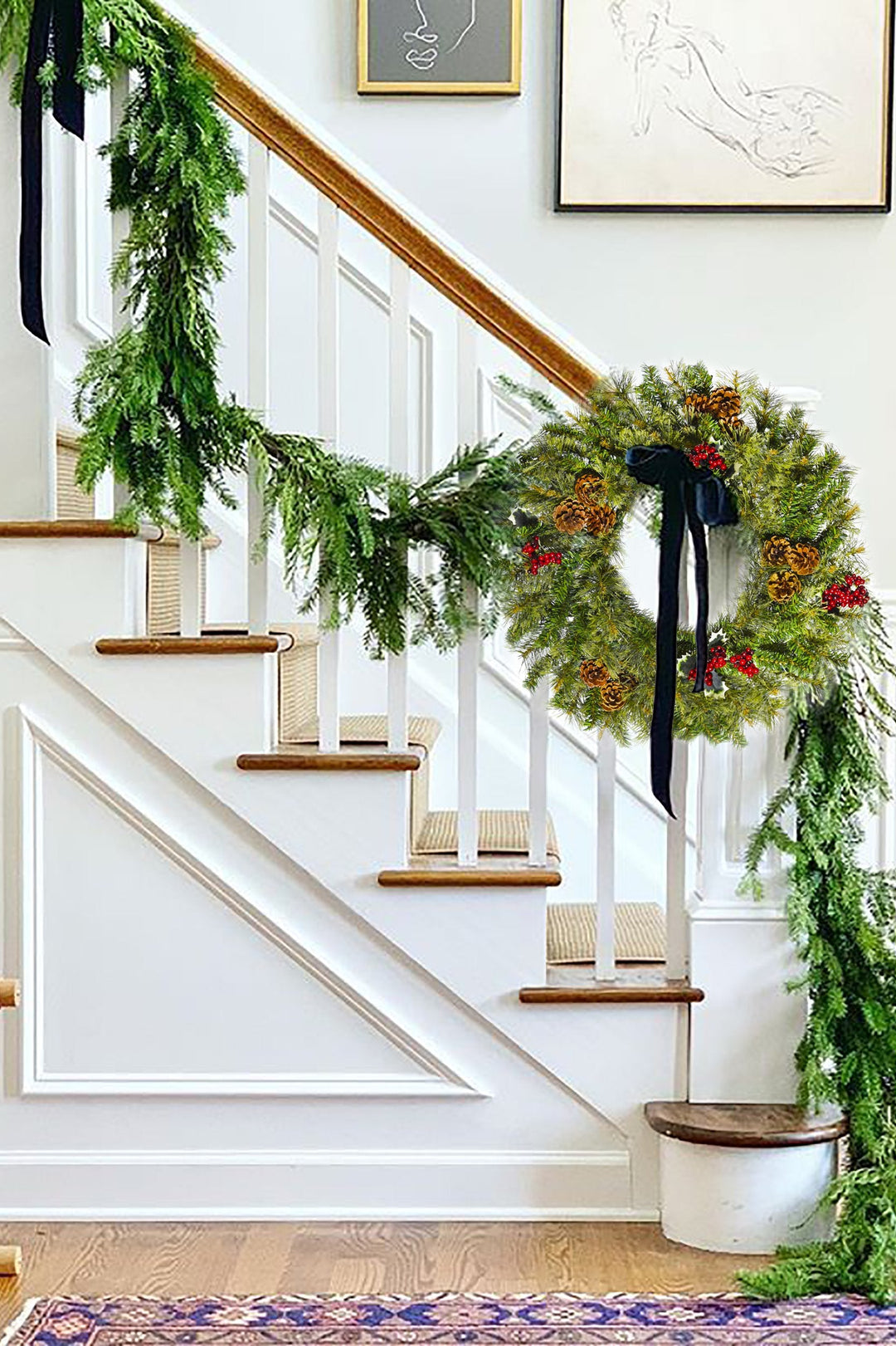 24" Cheyenne Pine Wreath with Pine Cones &amp; Holly Berry Clusters