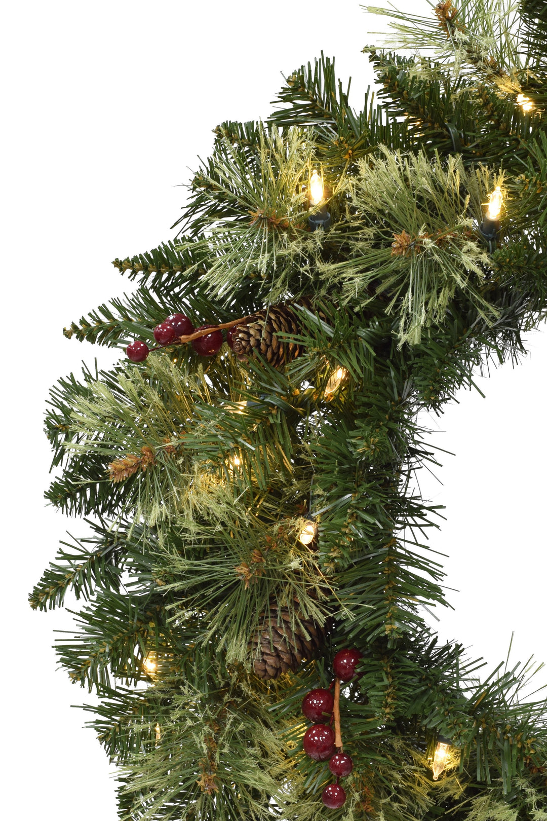 24" Pre-lit Jasper Mixed Pine Wreath with Pine Cones &amp; Red Berry Clusters