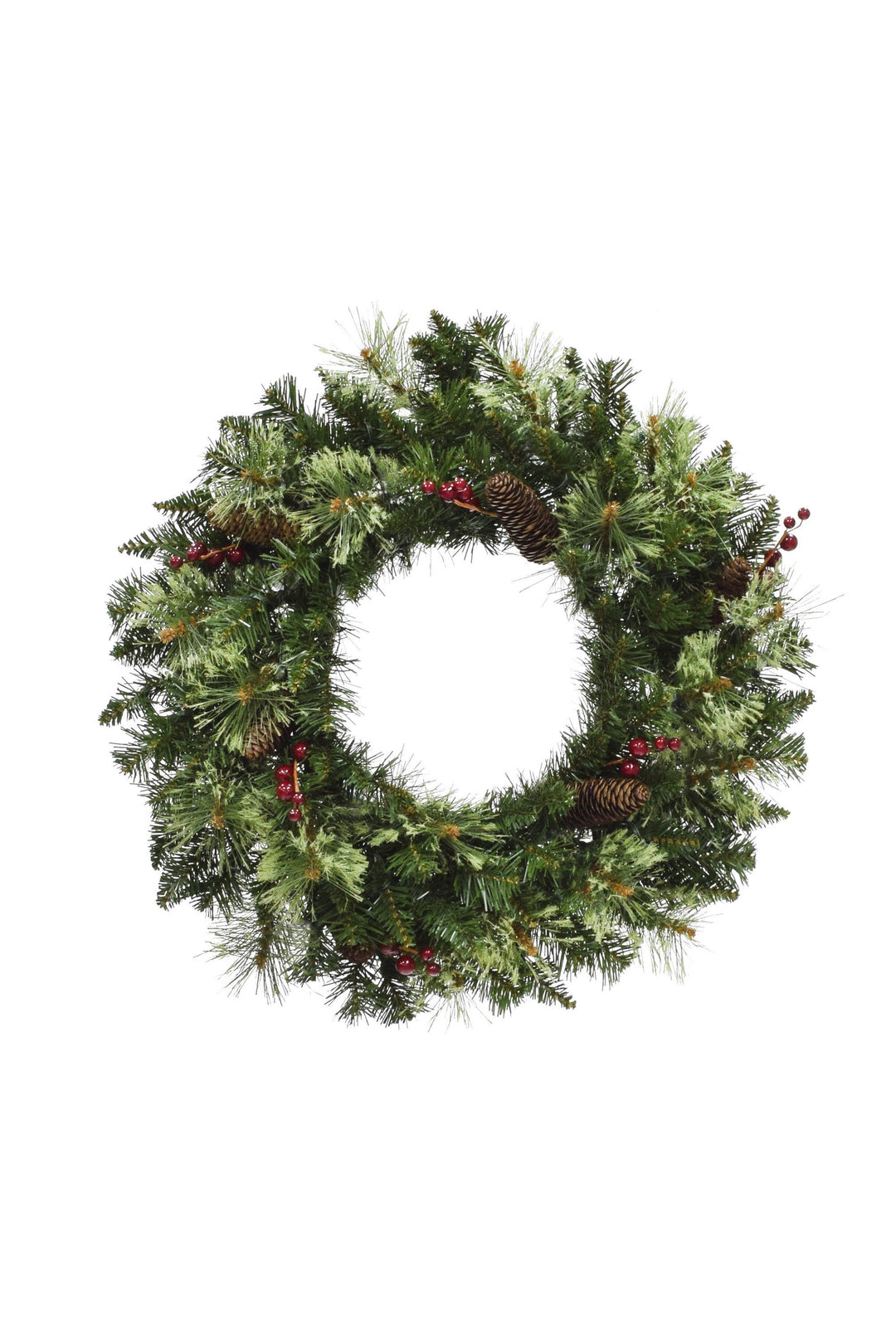 24" Unlit Jasper Mixed Pine Wreath with Pine Cones &amp; Red Berry Clusters