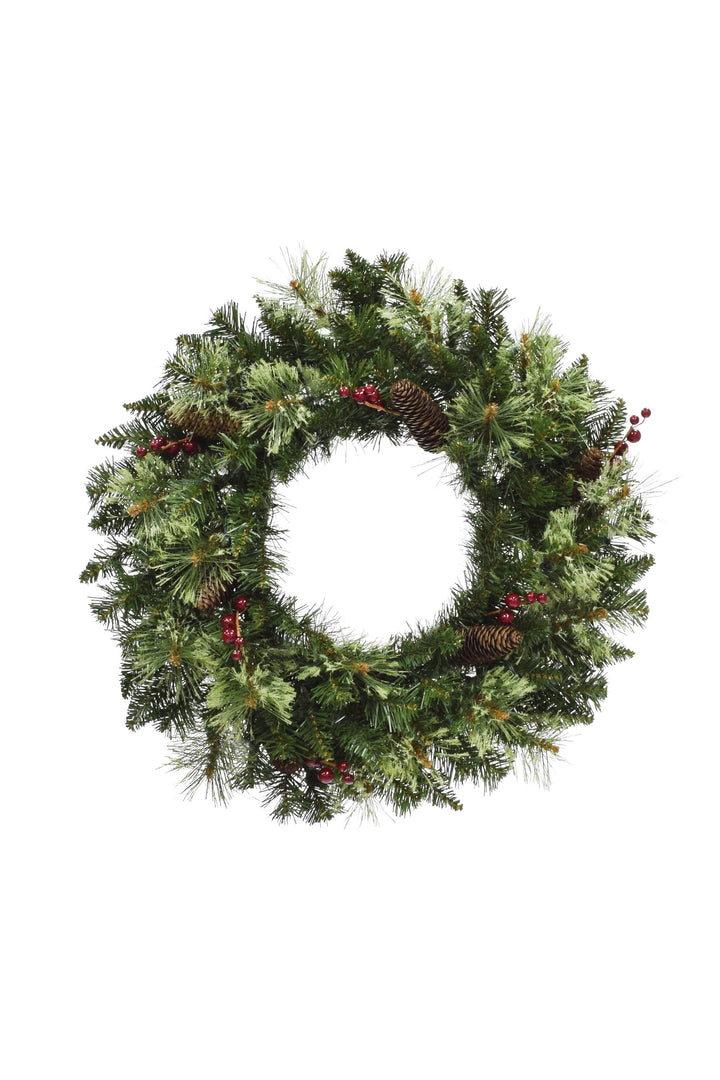 24" Unlit Jasper Mixed Pine Wreath with Pine Cones &amp; Red Berry Clusters