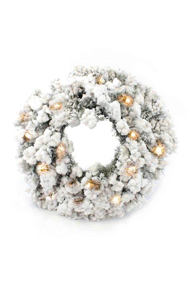 Prelit Heavy Flocked Pine Wreath