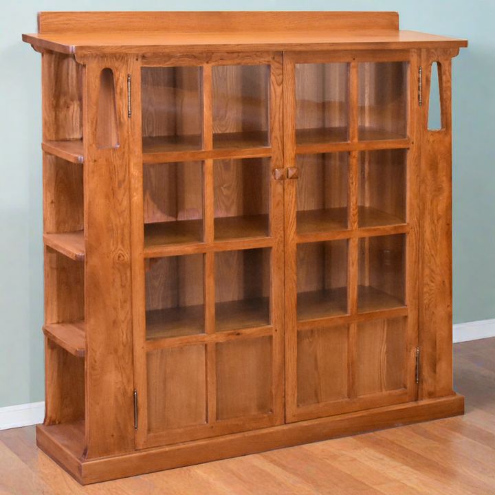 Mission Double Door Bookcase with Side Shelves - Michael&
