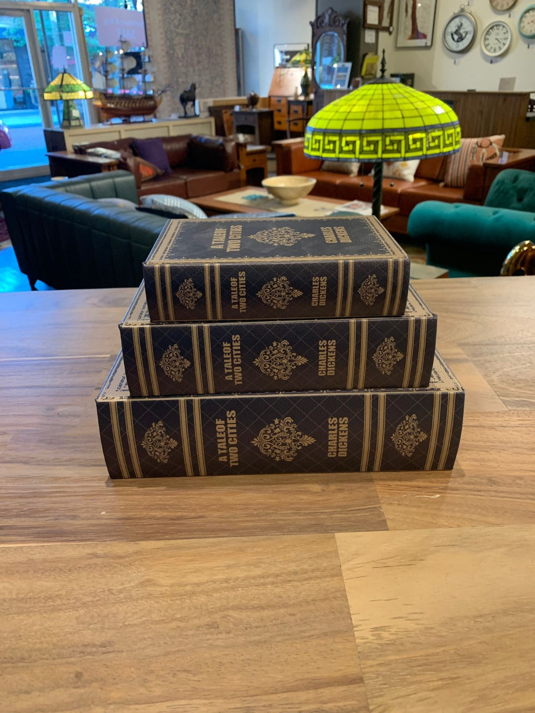 Decorative Book Box Set of 3 – “A Tale of Two Cities” Charles Dickens Hidden Storage, Faux Leather Keepsake Organizer
