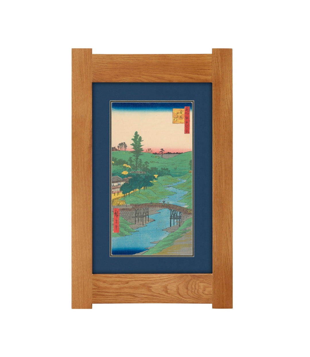 Arts &amp; Crafts Mission Oak Framed Art with Serene River Landscape Michael&