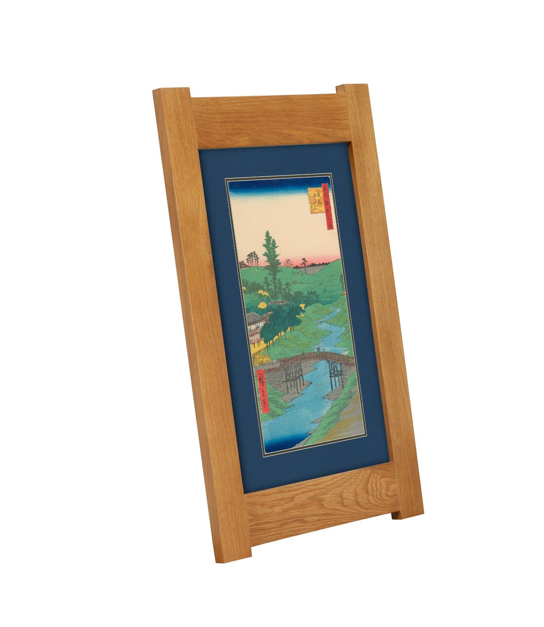 Arts &amp; Crafts Mission Oak Framed Art with Serene River Landscape Michael&