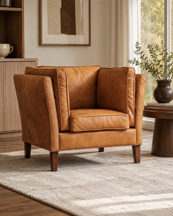 Kenmore Leather Arm Chair - Light Brown