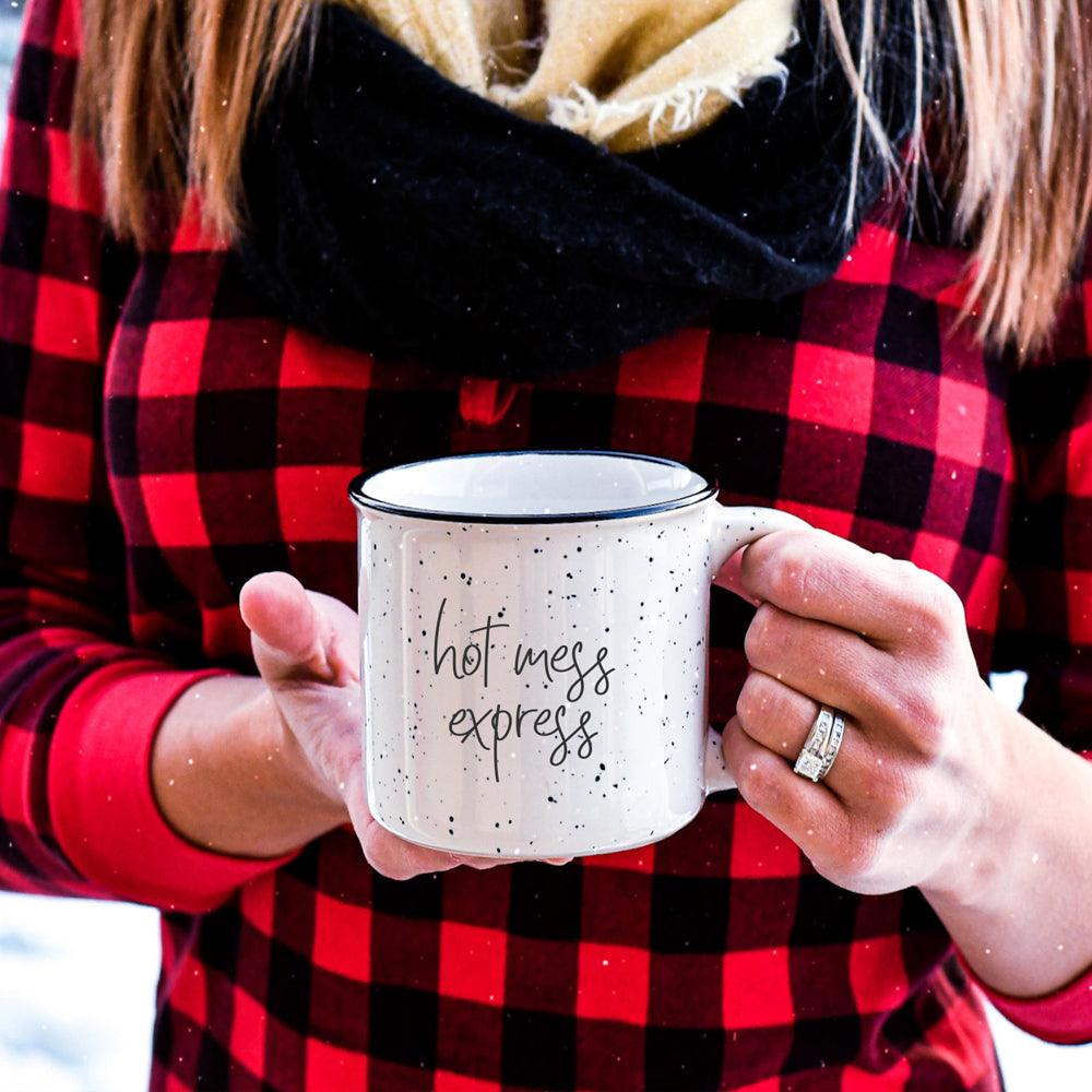 Hot Mess Express Ceramic Coffee Mug 15oz Black Rim Fun Gift for Family &amp; Friends