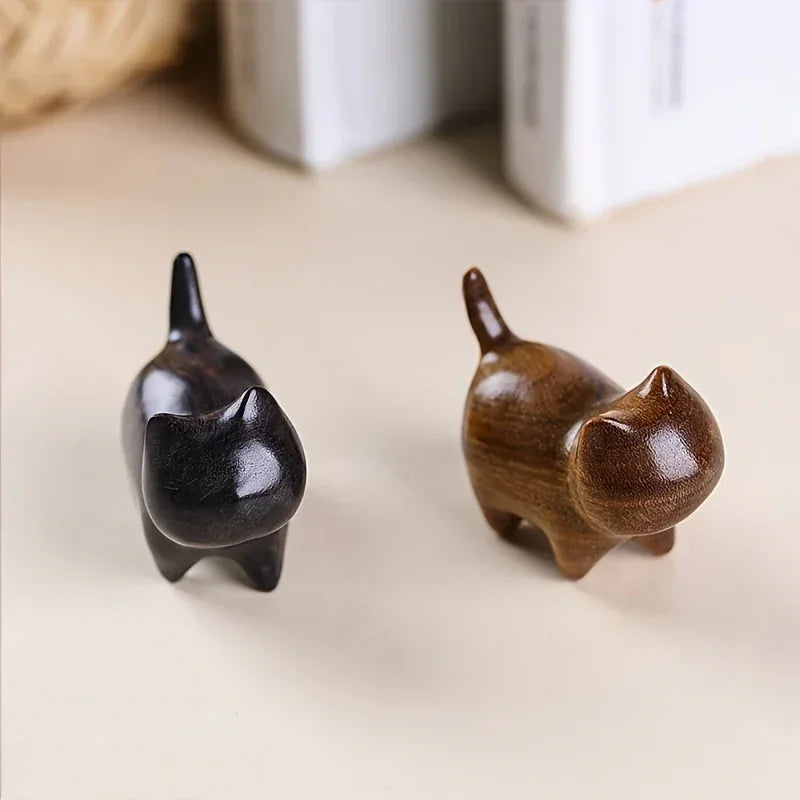 Wood Cat Statue Paperweight