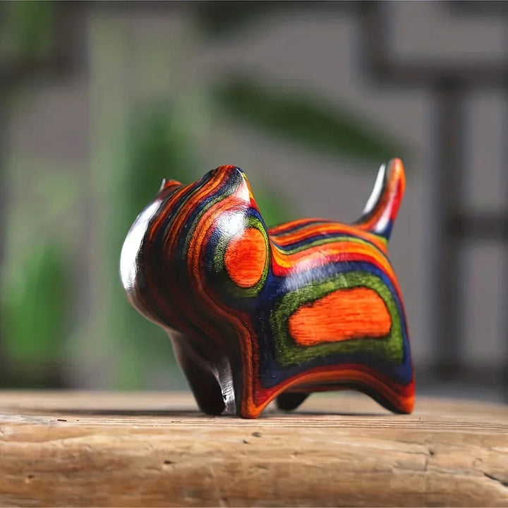 Wood Cat Statue Paperweight
