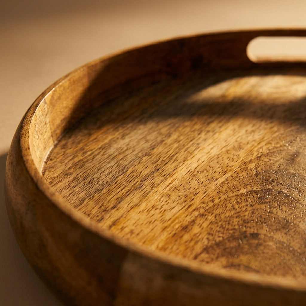 Round Mango Wood Serving Tray Natural