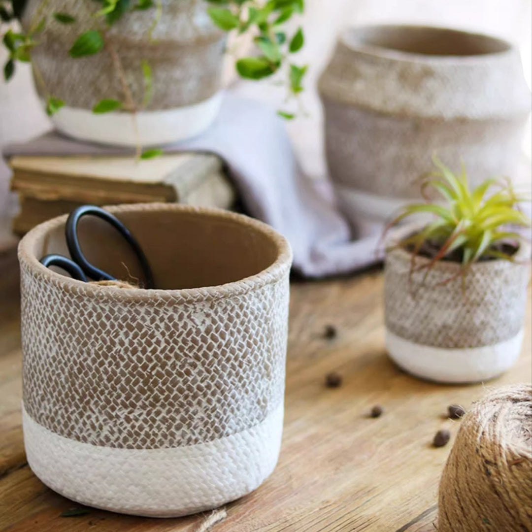 Boho Straw-Look Flower Planter