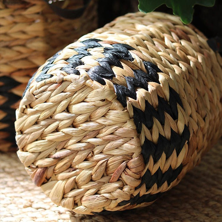 Two-Tone Basket Planter with Leather Handles