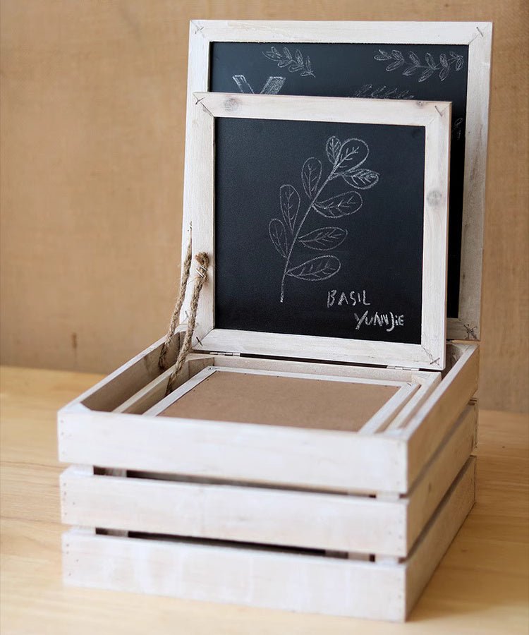 Rustic Wooden Storage Crate with Chalkboard Lid