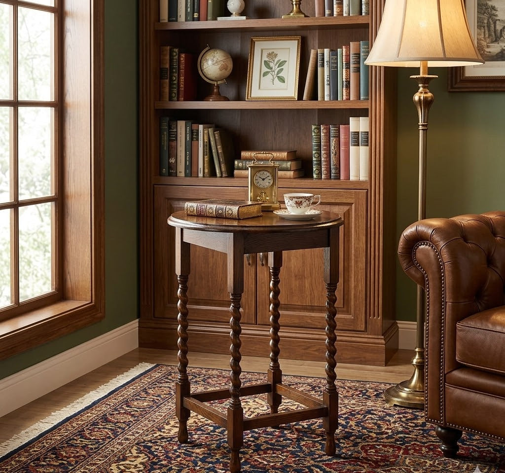 Mission Oak End Table With Barley Twist Legs