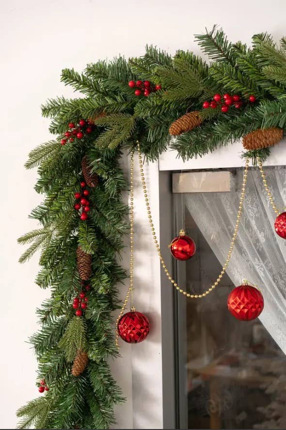 9ft Extra Thick Mixed Pine Christmas Garland Pinecones Berries Holiday Decor