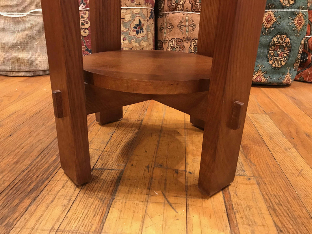 Mission Style Oak Round End Table - Michael&