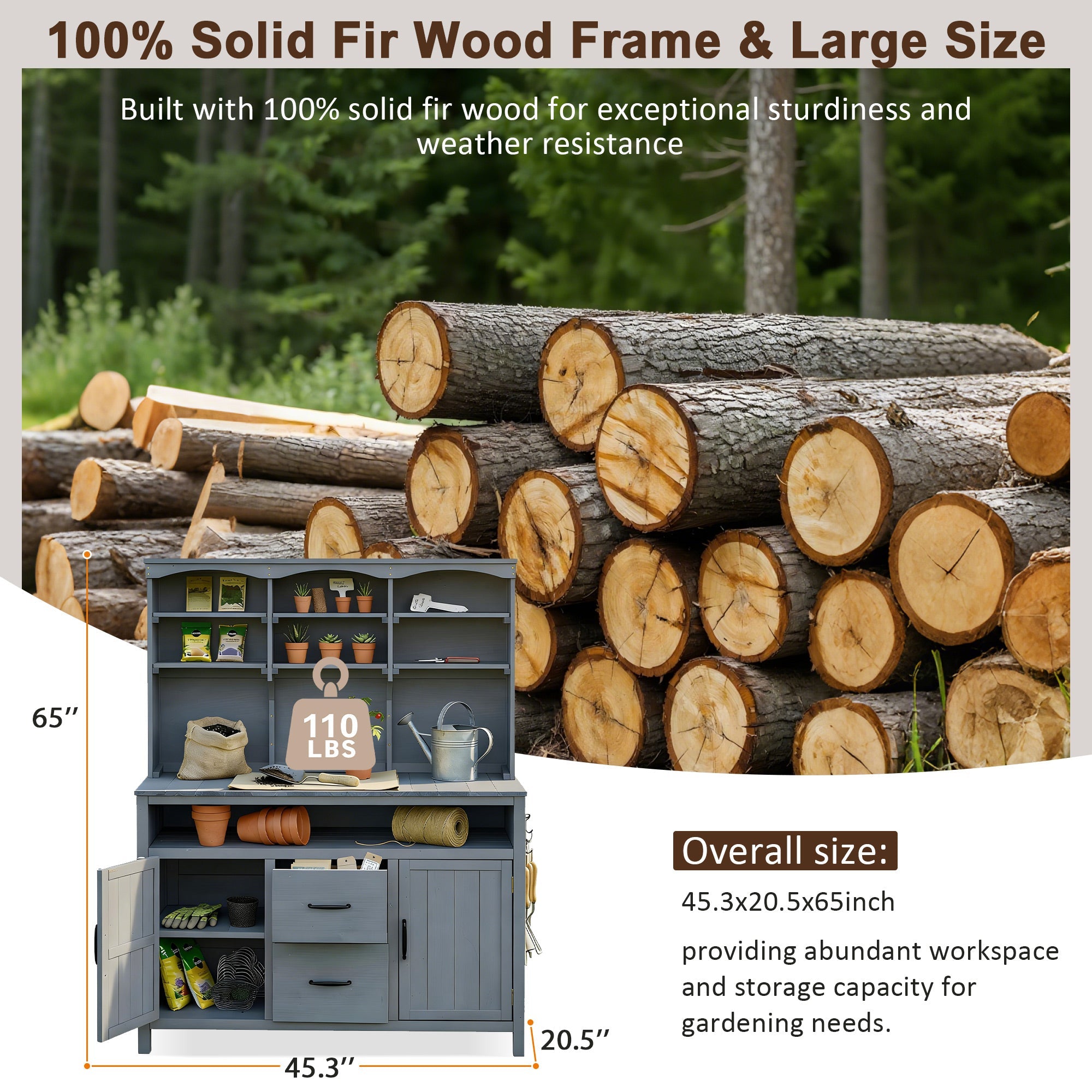 TOPMAX Large Fir Wood Potting Bench