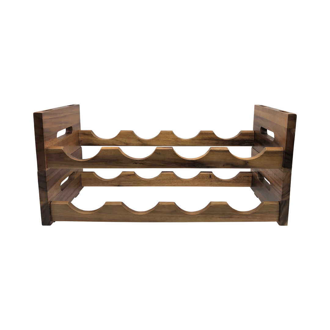 Acacia Wood Stackable 4-Bottle Wine Rack Space-Saving Modular Display