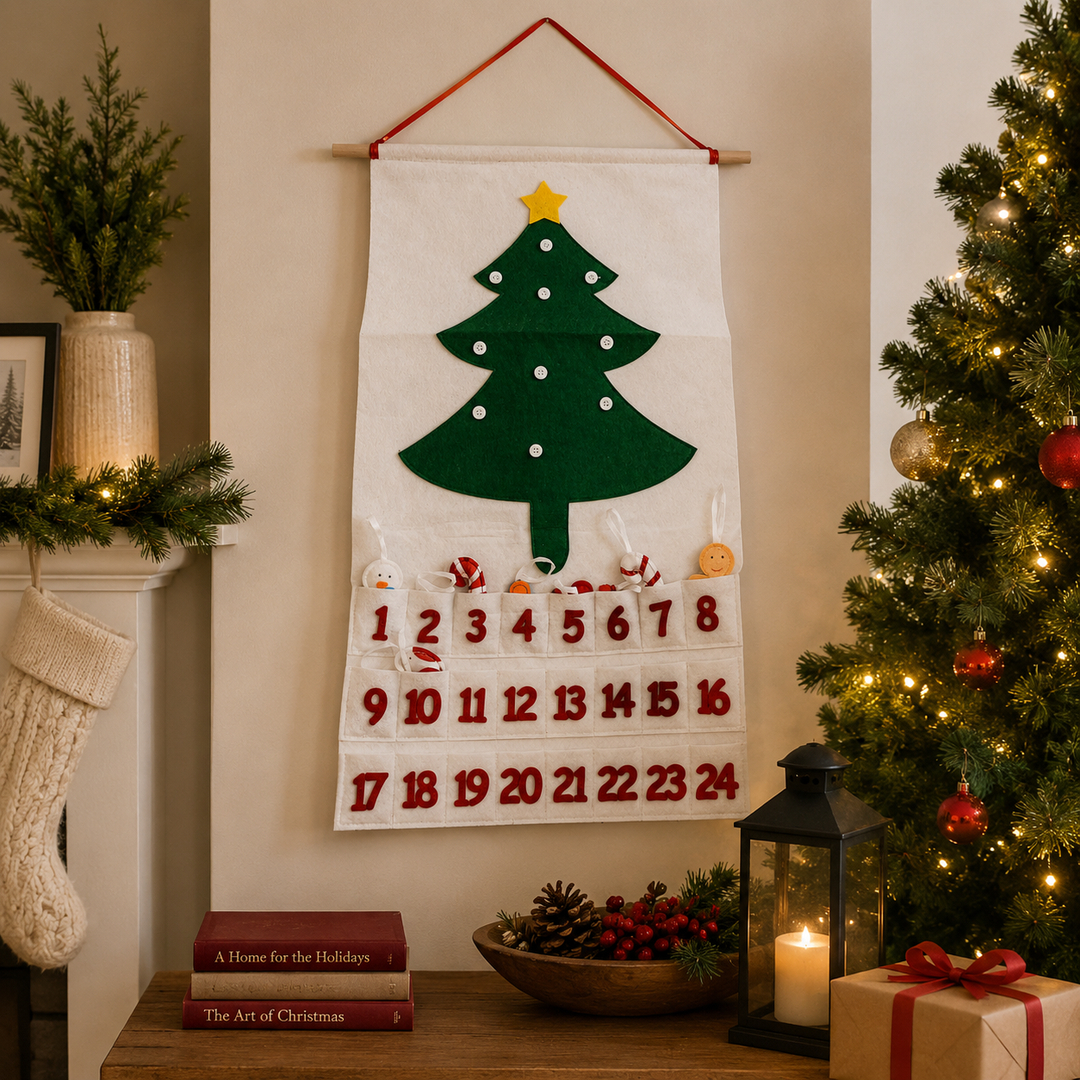 Felt Christmas Advent Calendar Reusable Holiday Countdown Decor Fun Holiday Gift