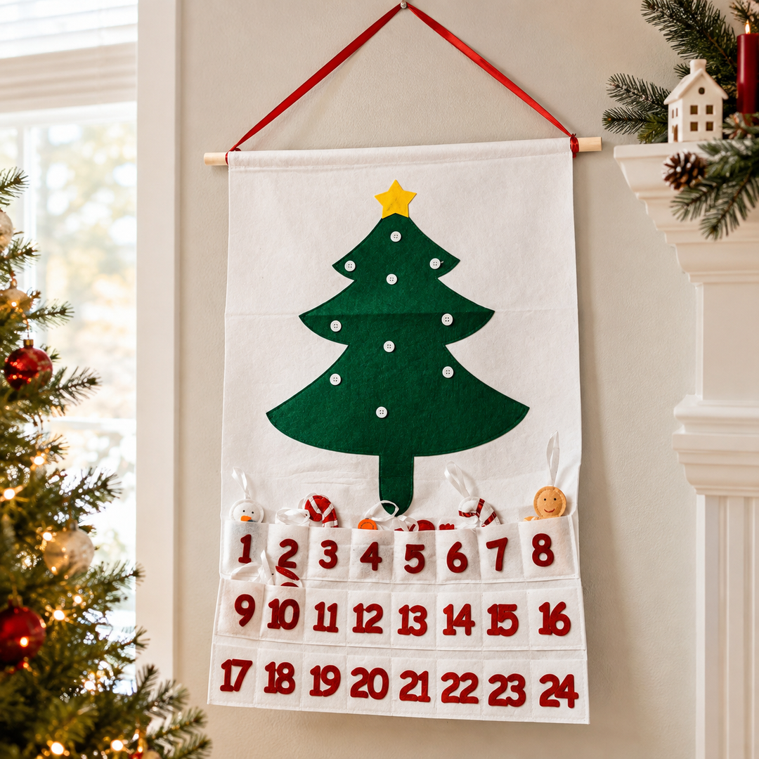 Felt Christmas Advent Calendar Reusable Holiday Countdown Decor Fun Holiday Gift