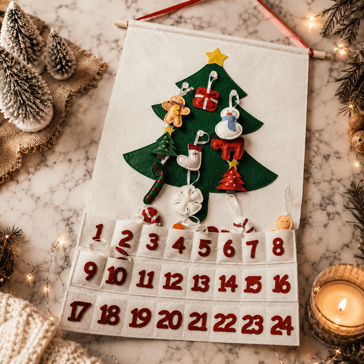 Felt Christmas Advent Calendar Reusable Holiday Countdown Decor Fun Holiday Gift