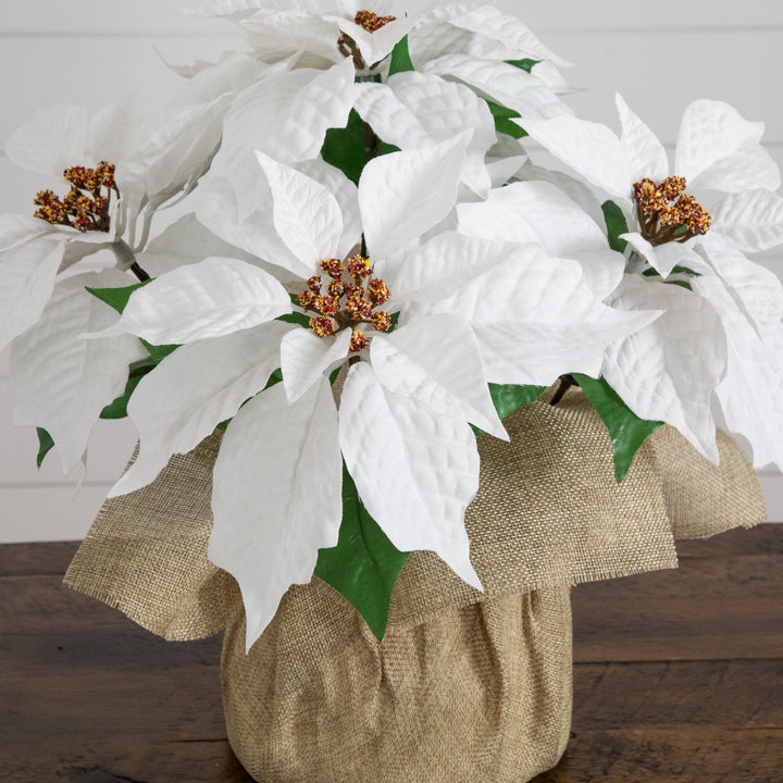 13" Artificial Poinsettia Arrangement in Burlap Planter - Set of 2