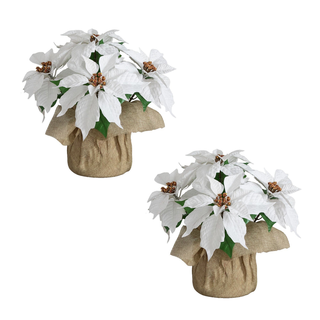 13" Artificial Poinsettia Arrangement in Burlap Planter - Set of 2