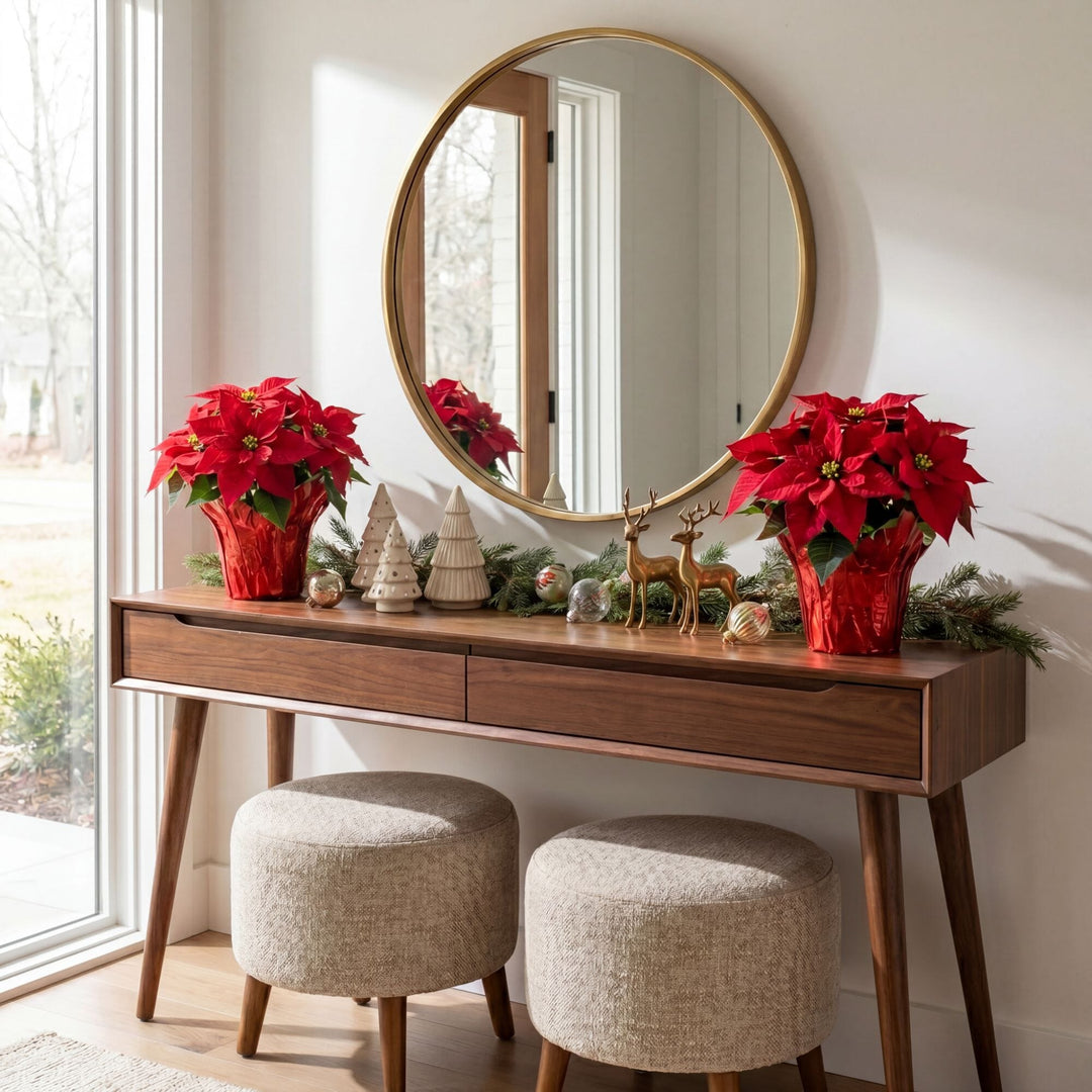 13" Artificial Poinsettia Arrangement in Red Wrapped Planter - Set of 2
