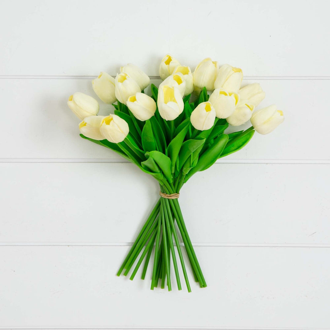 13” Artificial White Tulip Flower Bundle - Set of 20