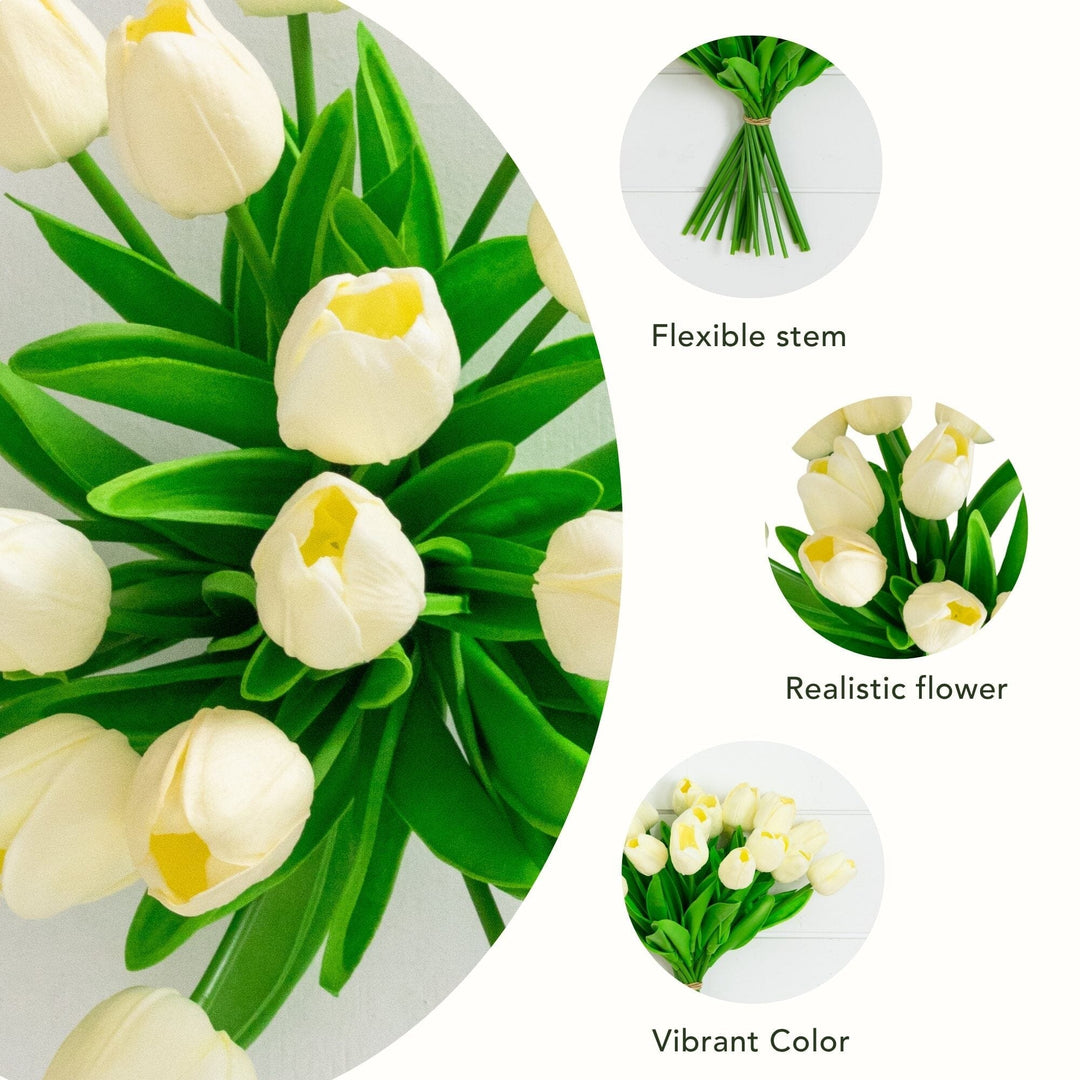 13” Artificial White Tulip Flower Bundle - Set of 20